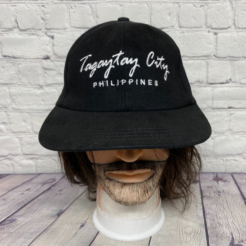 Baseball Hat Cap Strap Back Black TAGAYTAY Philippines Cursive Embroidered